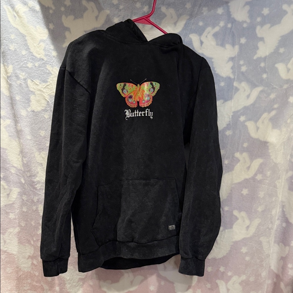 Black Hoodie with Butterfly Graphic